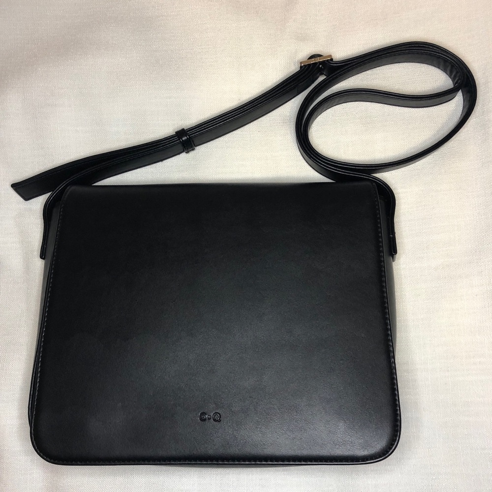 S-Q Black Vegan Leather Cross Body Bag
